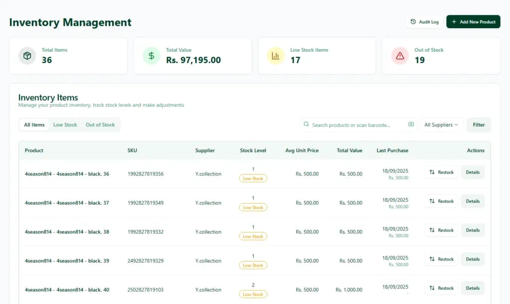 Tejarify inventory